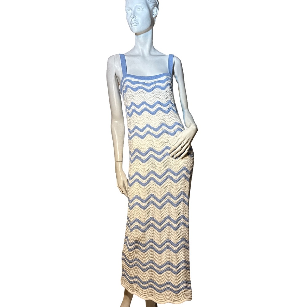 Splendid Cove Chevron Knit /Sleeveless Blue and White Body-con Maxi Dress
